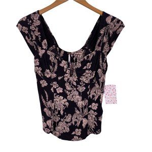 NWT Free People Black and Beige Floral Sleeveless Bustier Top Size Small